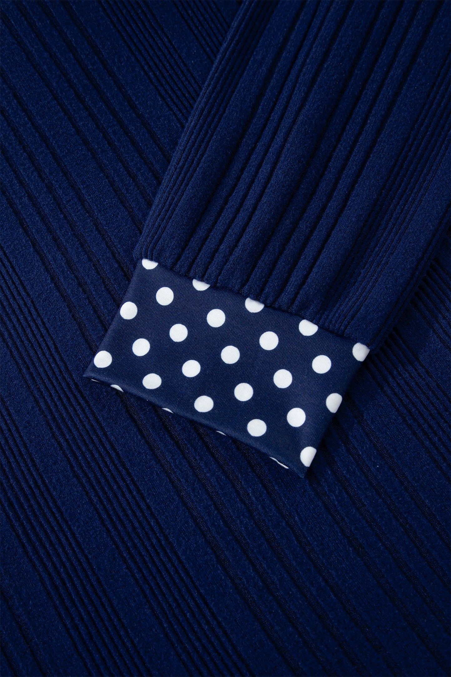Dirty blue Polka Dot Trimmed V Neck Bow Tie Textured Ribbed Top