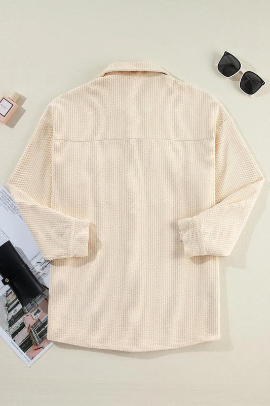 Outerwear/Jackets Oatmeal Corduroy Flap Pocket Button Up Shacket