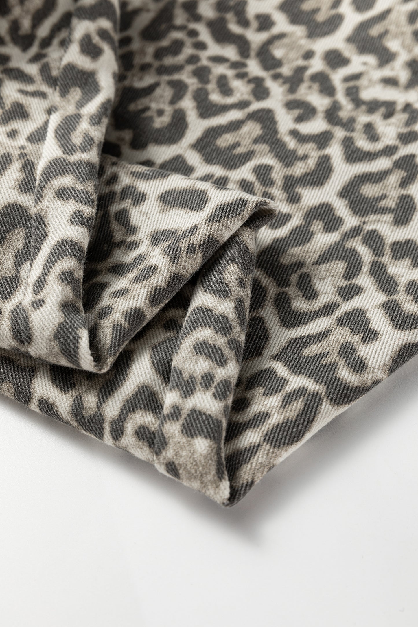 Brown Leopard Print Raw Hem Elastic Waist Loose Pull On Jeans