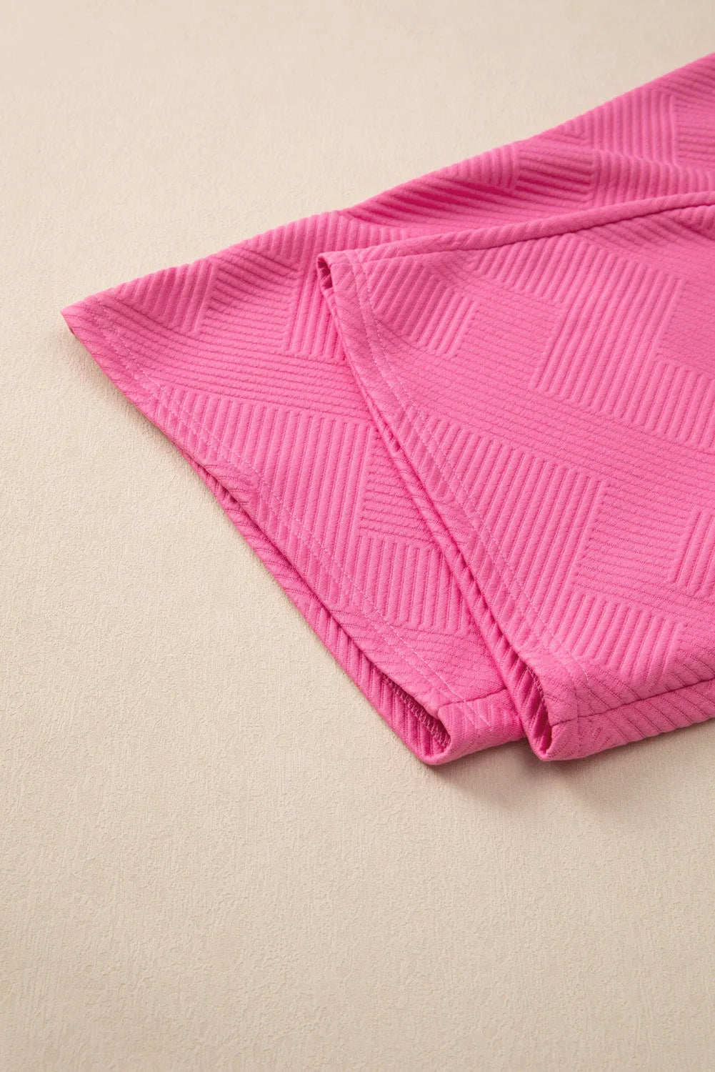 Bonbon Solid Textured Collared V Neck Top and Wide Leg Pants Set - Chic Meadow Boutique