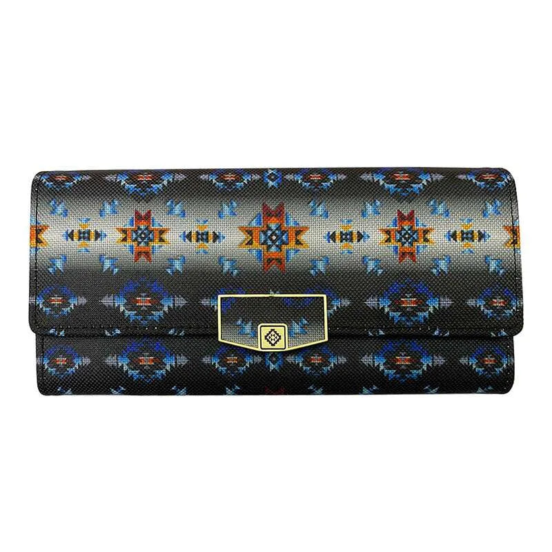 Elegant Black Tribal Wallet with Gold Snap - Chic Meadow Boutique