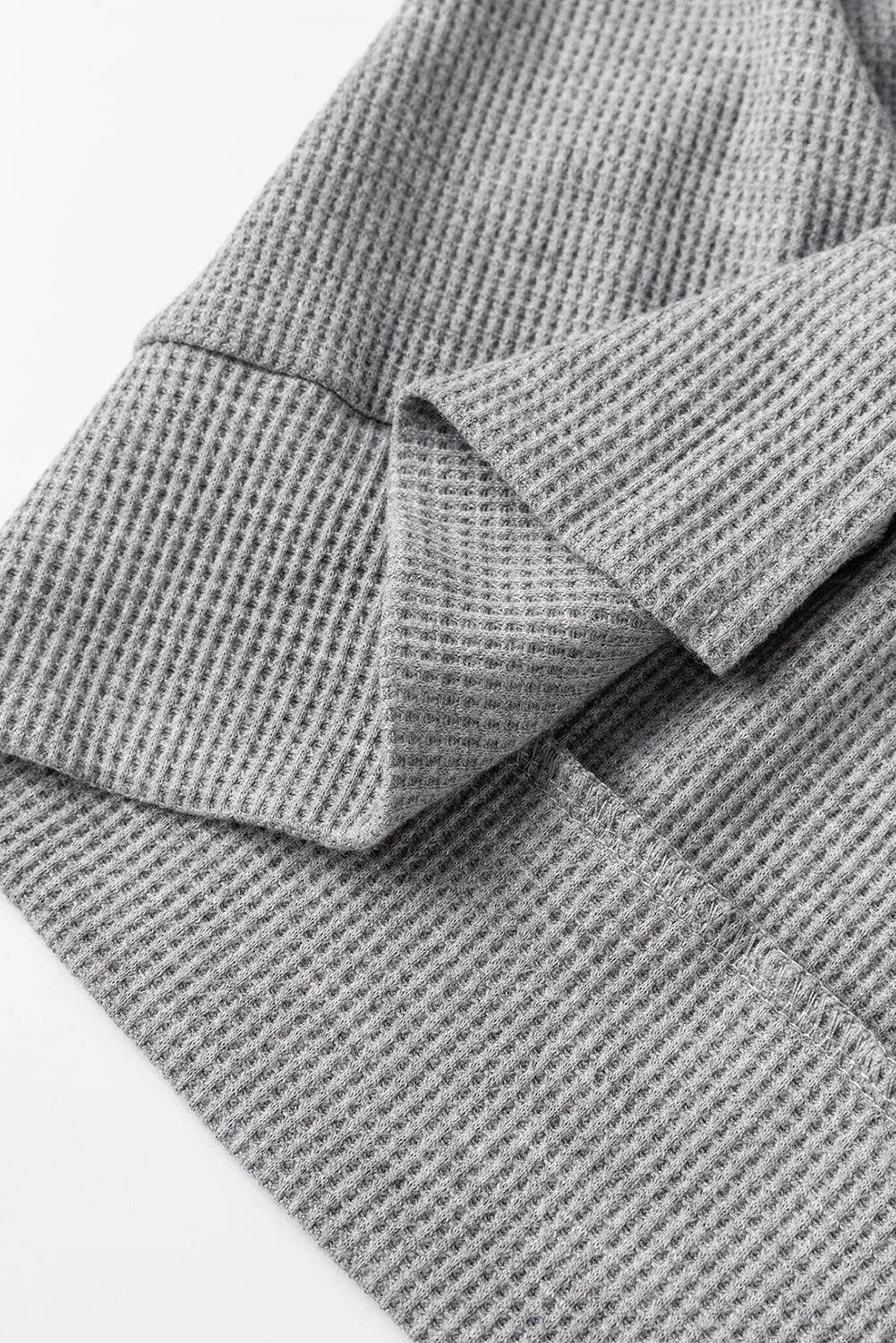 Tops/Sweatshirts & Hoodies Gray Waffle Knit Fleece Lined High Low Oversized Hoodie