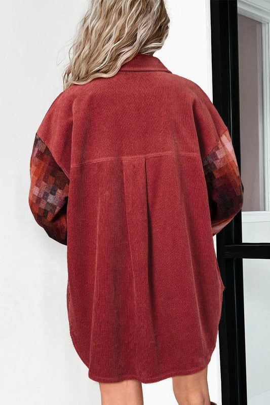 Outerwear/Jackets Gold Flame Checker Patchwork Raw Edge Oversized Corduroy Jacket