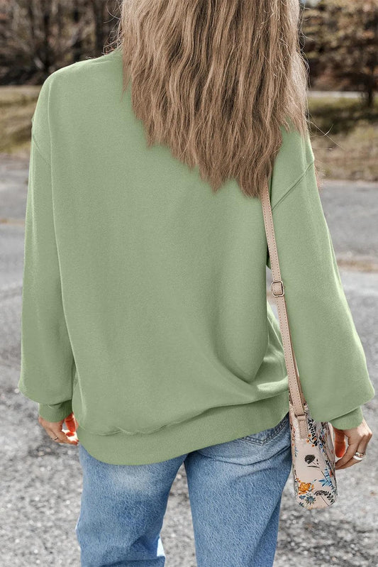 Tops/Sweatshirts & Hoodies Smoke Green Plain Drop Shoulder Crewneck Pullover Sweatshirt