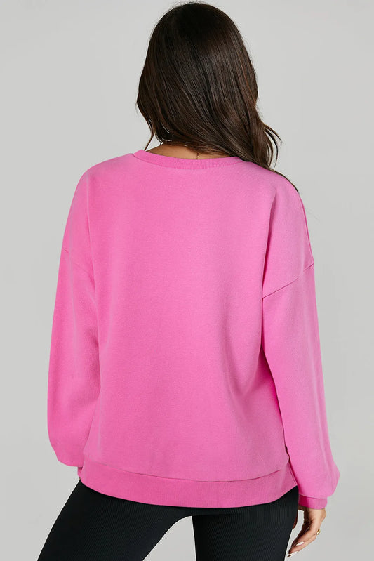 Bonbon Solid O Neck High Low Hem Pullover Sweatshirt - Chic Meadow Boutique