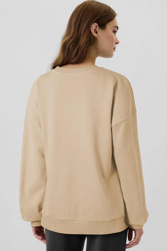 Tops/Sweatshirts & Hoodies Apricot Solid Fleece Lined Drop Shoulder High Low Sweatshirt