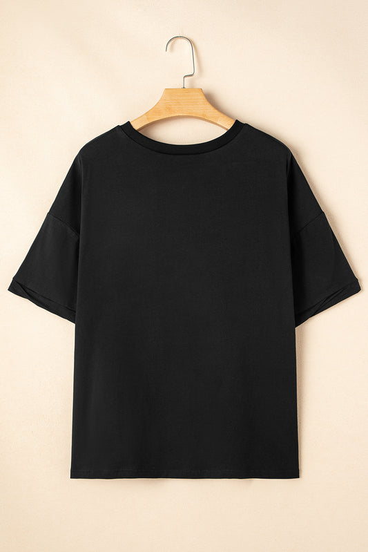 Black Loose Half Sleeve Hi Low Hem T Shirt