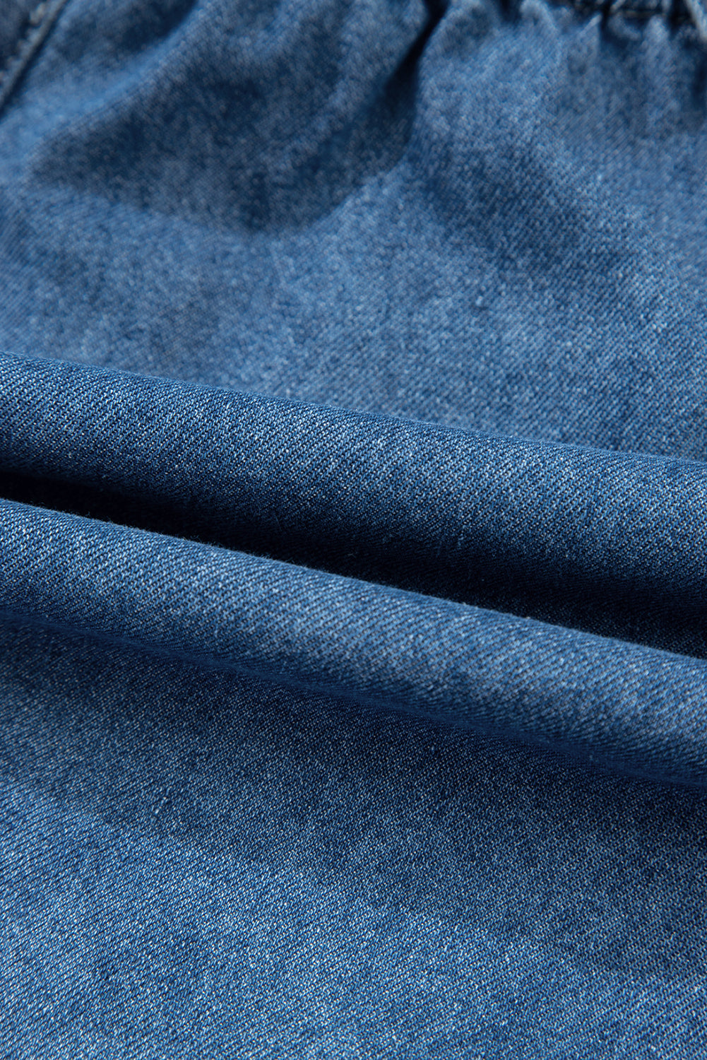 Sky Blue Buckle Straps Bib Style Drawstring Tied Backless Flared Denim Romper