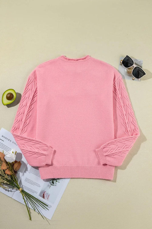 Sweaters & Cardigans/Sweaters Peach Blossom Flower Detail Knitted Notched Neck Sweater