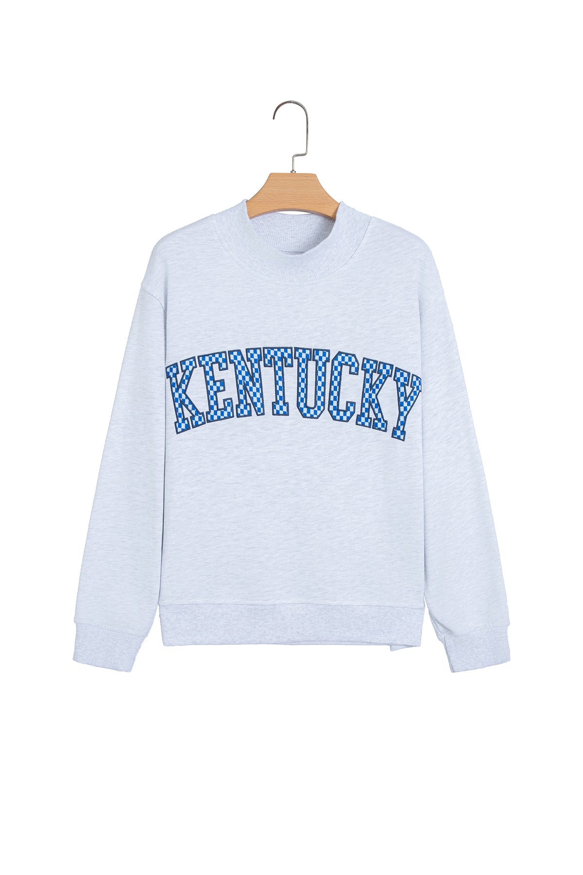 Light Grey High Neck Embroidered Checkered Letter Game Day Sweatshirt