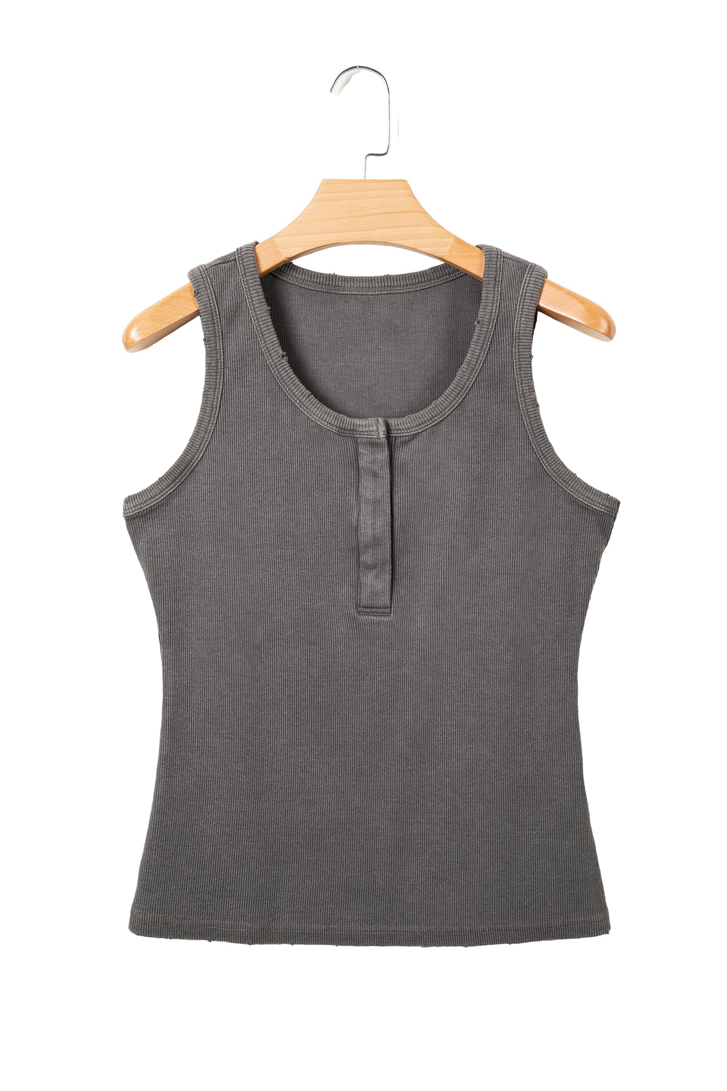 Medium Grey Vintage Distressed Ribbed Mineral Wash Tank Top