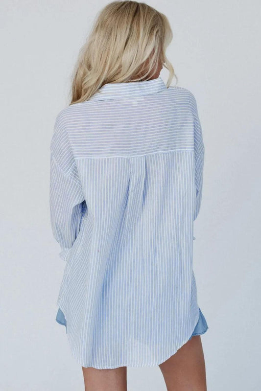 Tops/Blouses & Shirts Sky Blue Stripe Striped Buttoned up Long Sleeve Shirt