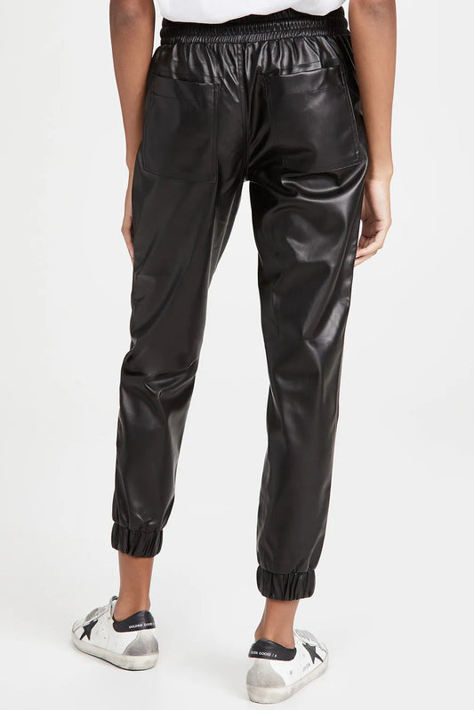 Black Faux Leather Ankle Smocked Waist Drawstring Joggers - Chic Meadow Boutique