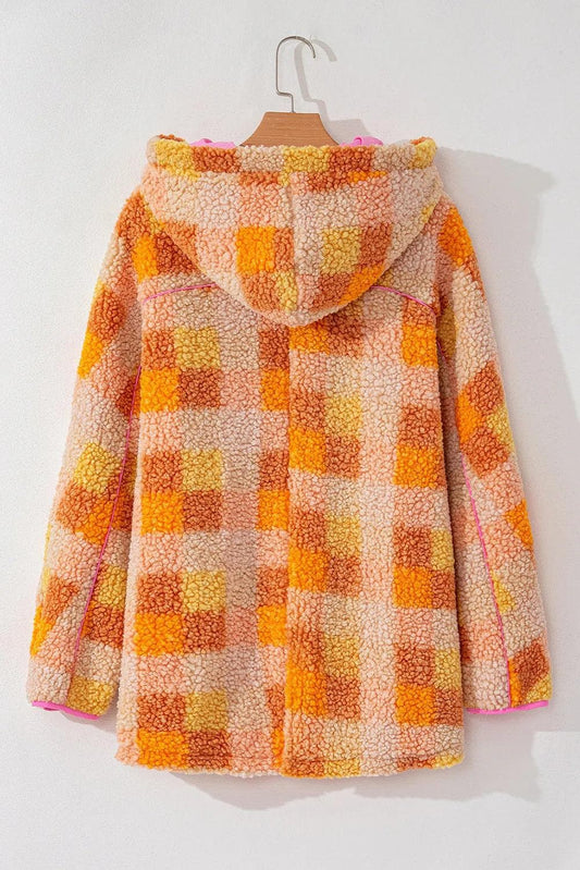 Outerwear/Jackets Orange Checkered Sherpa Hooded Jacket