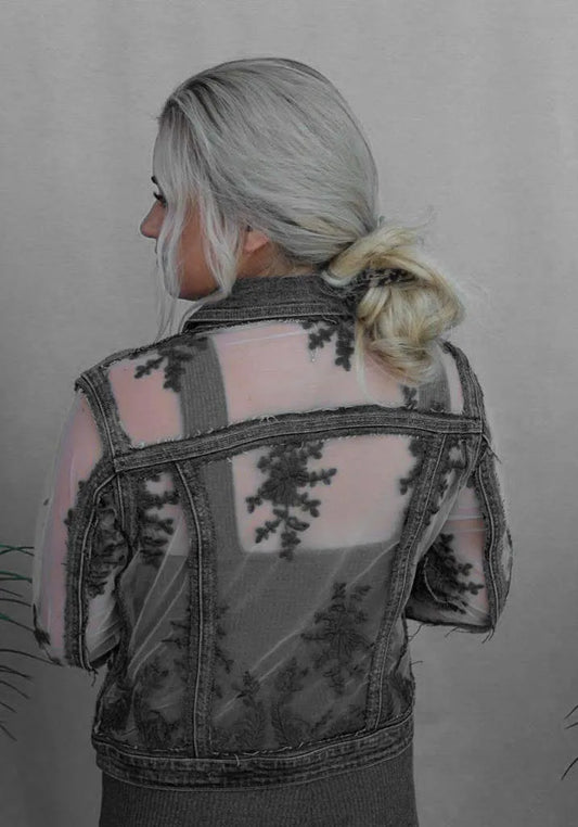 Denim Lace Jacket - Black - Chic Meadow Boutique