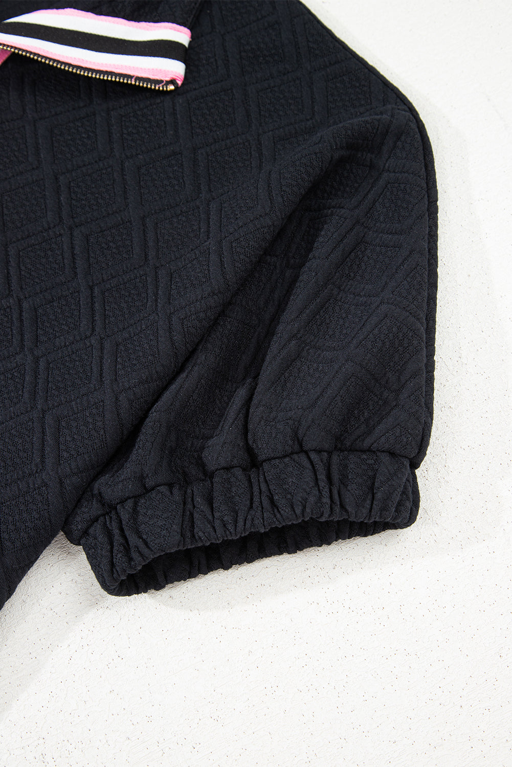 Color black Striped Collared Zip up Textured Skirt Set