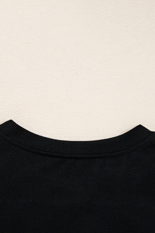 Black Lace Long Sleeve Insert Drop Shoulder Tee