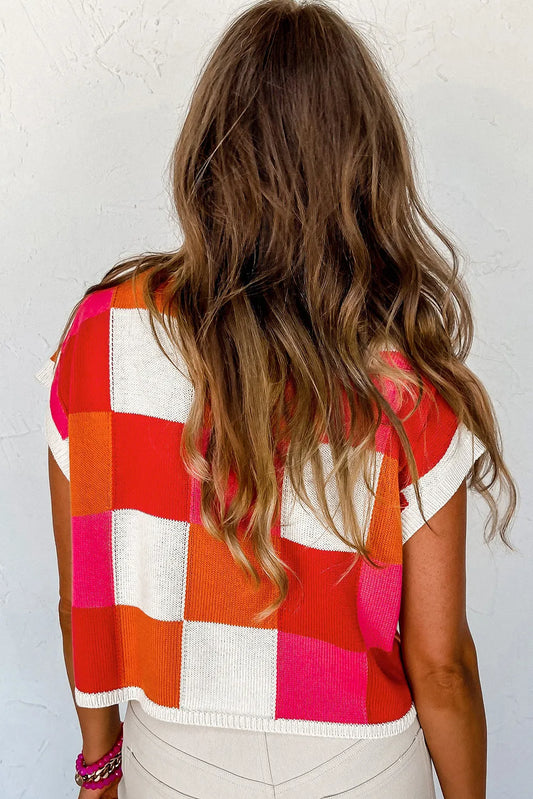 Fiery Red Color Block Cap Sleeve Sweater - Chic Meadow Boutique