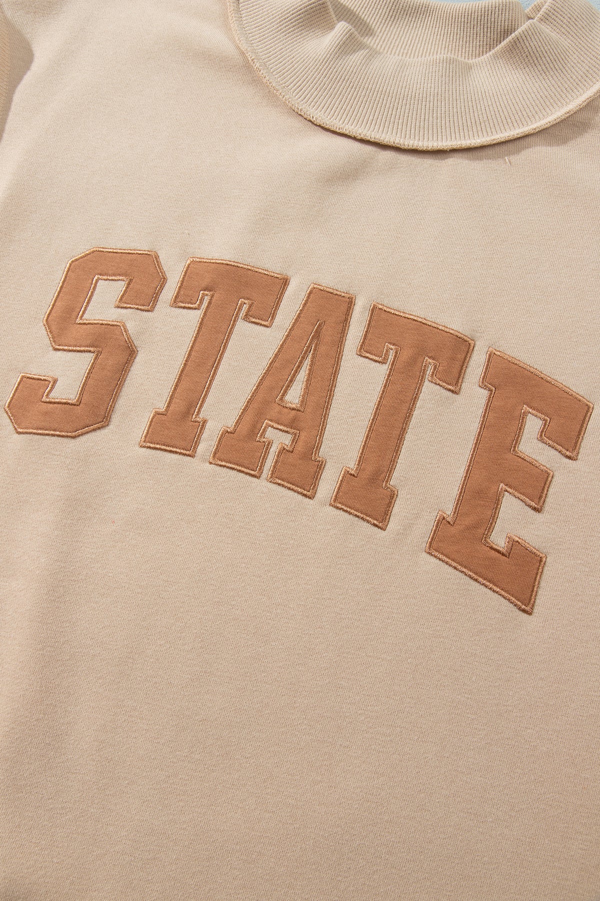 Parchment Exposed Seam Mock Neck STATE Letter Graphic Loose Sweatshirt