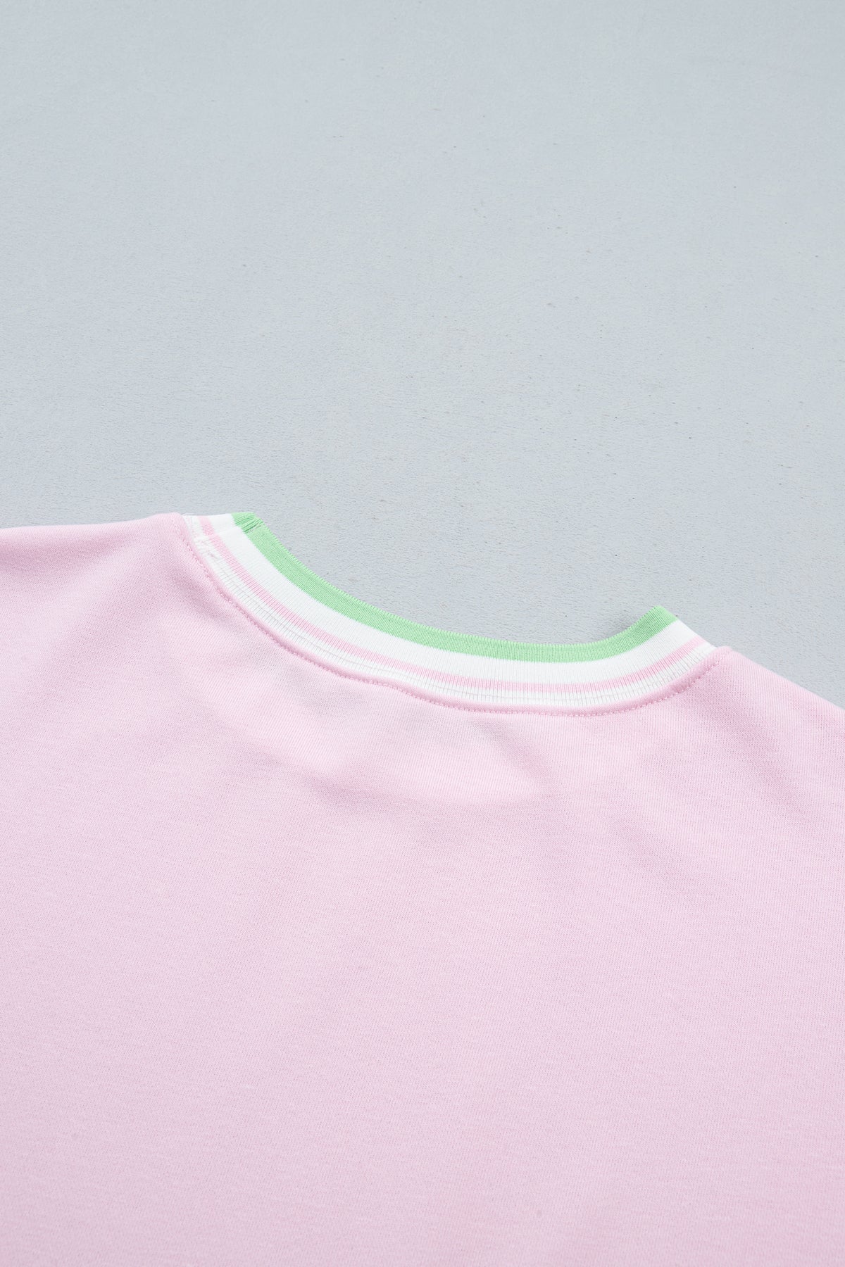 Light Pink Contrast Striped Trim Baggy Pullover Sweatshirt