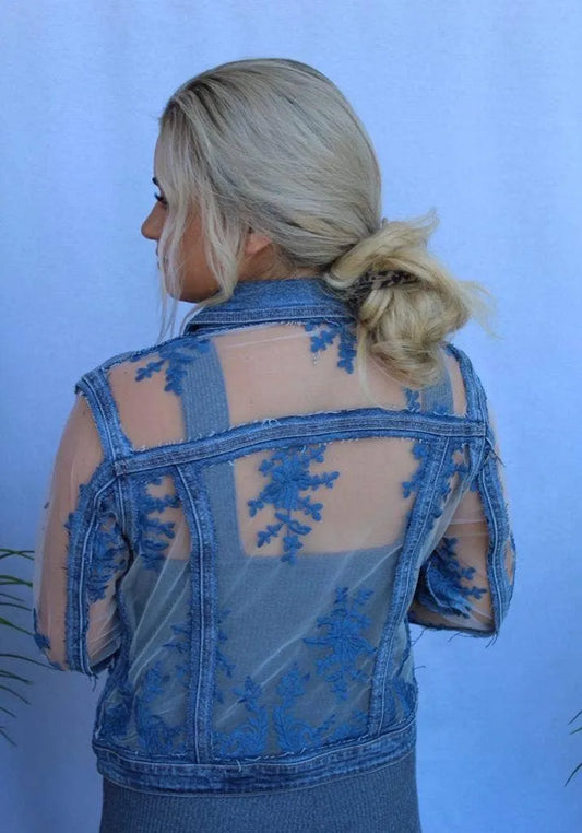 Denim Lace Jacket - Blue - Chic Meadow Boutique