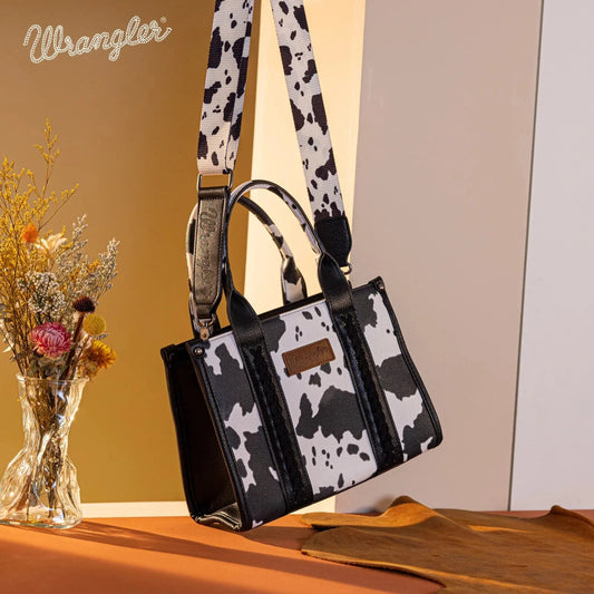 Wrangler Cow Print Tote/Crossbody - Black
