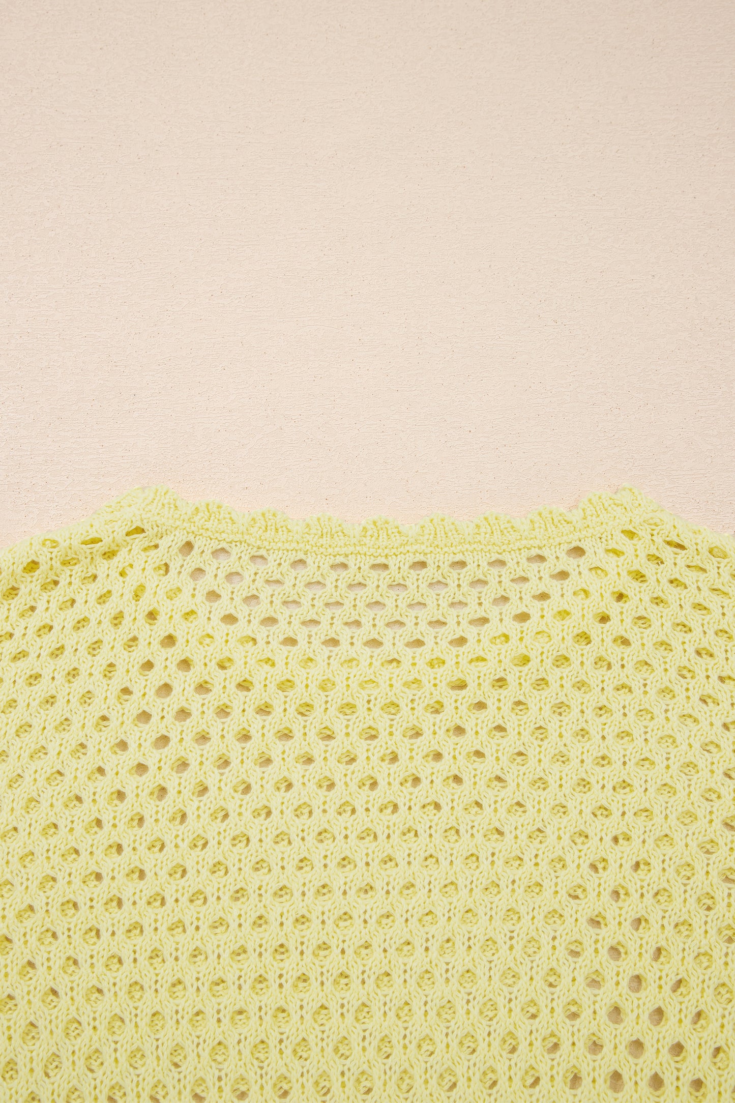Yellow Cream Scalloped Trim Hollow Out Knit Long Sleeve Top