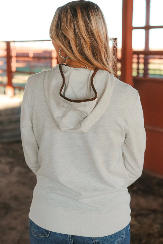 Beige Drawstring Kangaroo Pocket Henley Hoodie - Chic Meadow Boutique