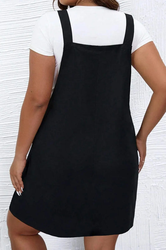 Black Solid Buttoned Straps Plus Size Overall Dress - Chic Meadow Boutique