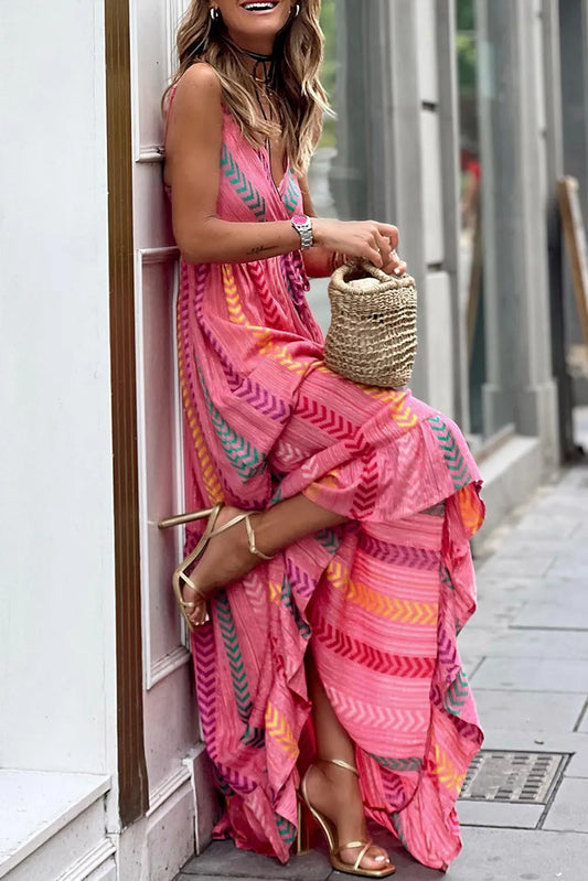 Pink Western Printed Tassel Tie V Neck Wrap Maxi Dress - Chic Meadow Boutique