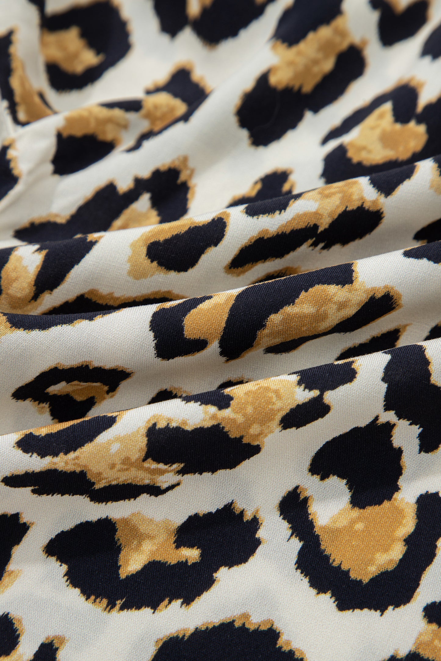 Khaki Mixed Leopard Patchwork 3/4 Sleeve Loose Shirt