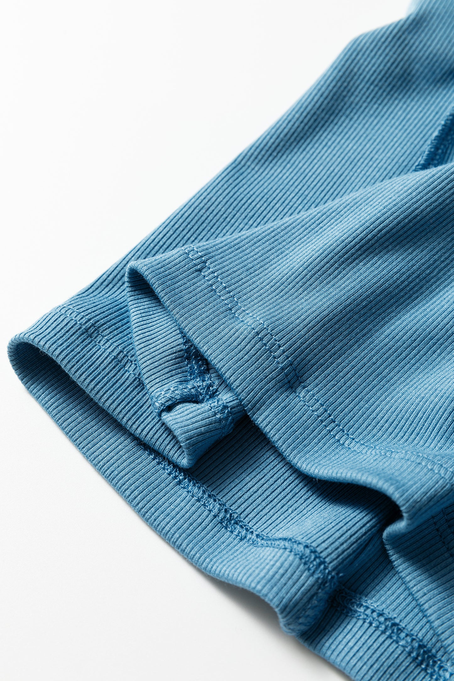 Peacock Blue Crew Neck Cap Sleeve Ribbed T Shirt