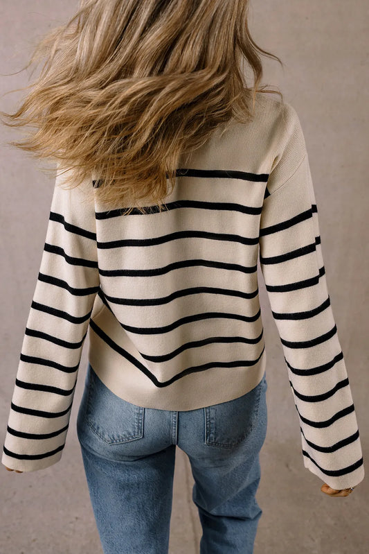 Black Stripe Flap Pocket Buttoned Cardigan Sweater - Chic Meadow Boutique