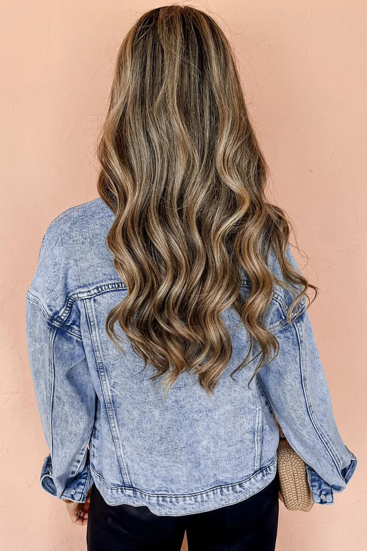 Beau Blue Vintage Washed Flap Pockets Denim Jacket - Chic Meadow Boutique