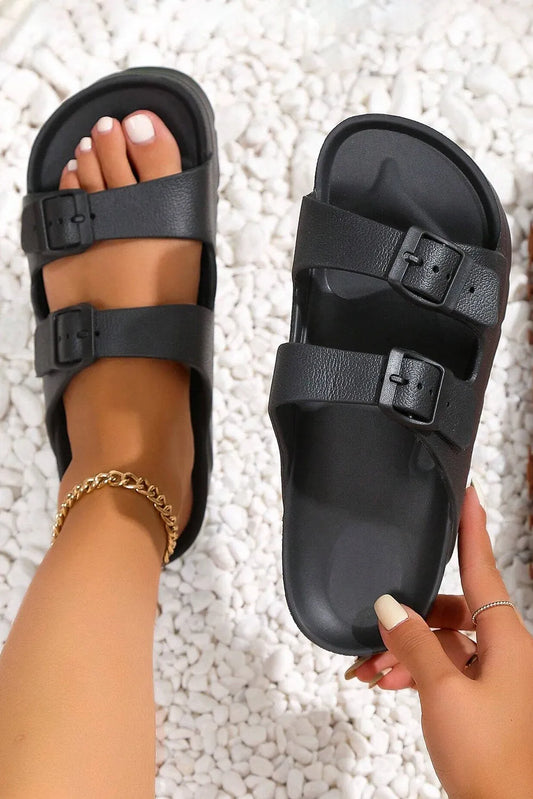 Black Double-buckle EVA Slippers - Chic Meadow Boutique