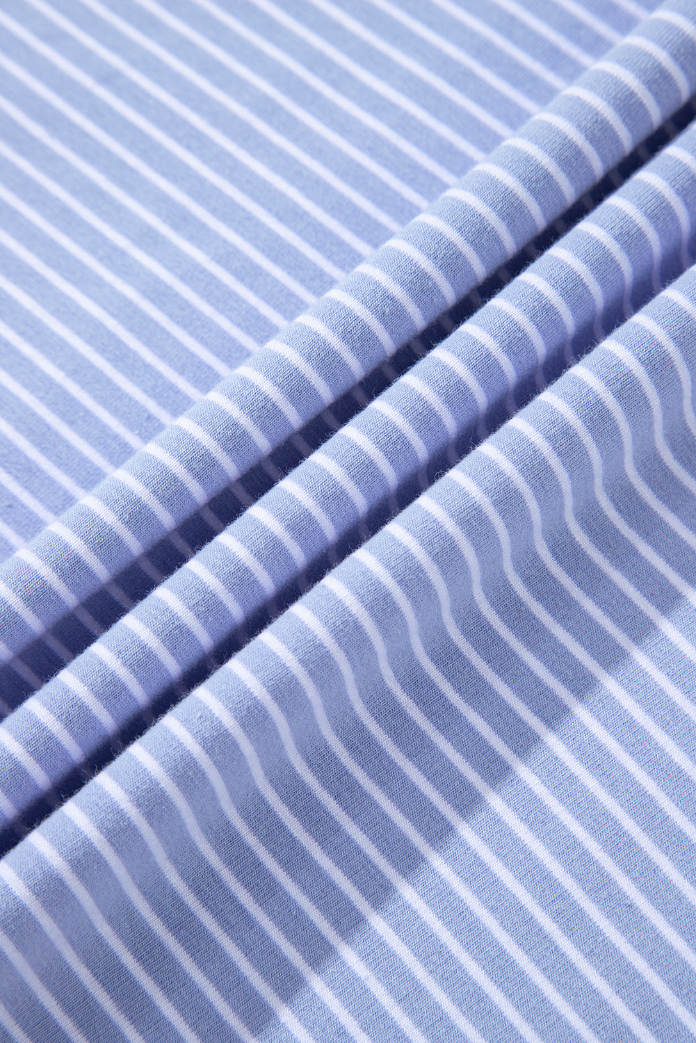 Sky Blue Stripe Dolman Sleeve Polo Shirt and Drawstring Shorts Set