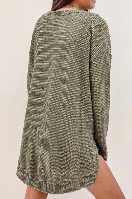 Plus Size/Plus Size Tops/Plus Size Long Sleeve Tops Moss Green Plus Size Textured Knit Long Sleeve Top