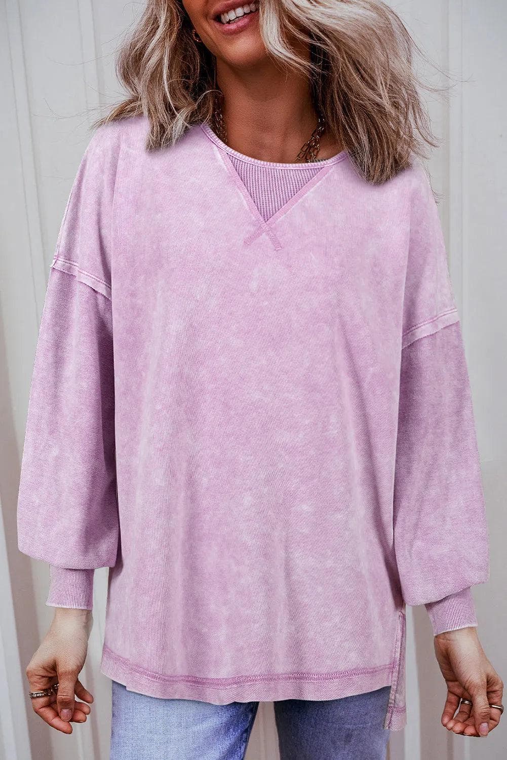 Tops/Sweatshirts & Hoodies Orchid Petal Mineral Wash Drop Shoulder Pullover Sweatshirt