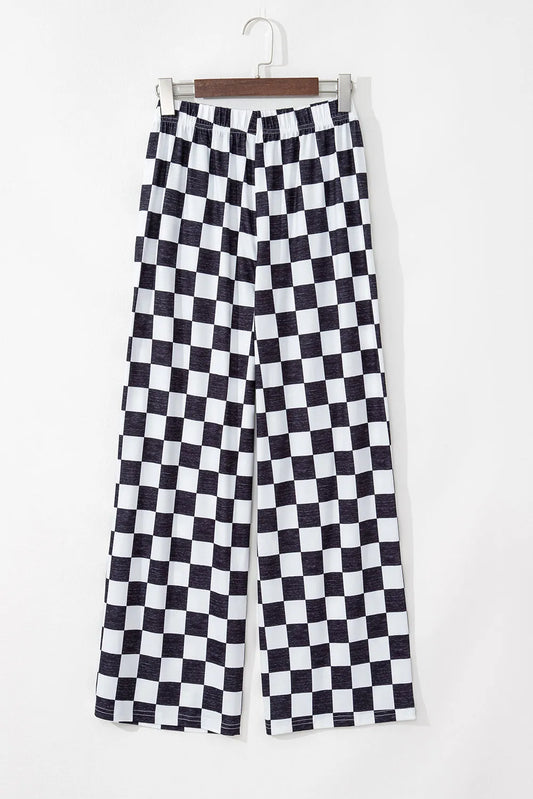 Black 2-Tone Checked Print High Waist Wide Leg Pants - Chic Meadow Boutique