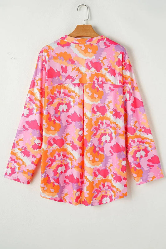 Plus Size/Plus Size Tops/Plus Size Blouses & Shirts Pink Plus Size Abstract Floral Print V Neck Blouse
