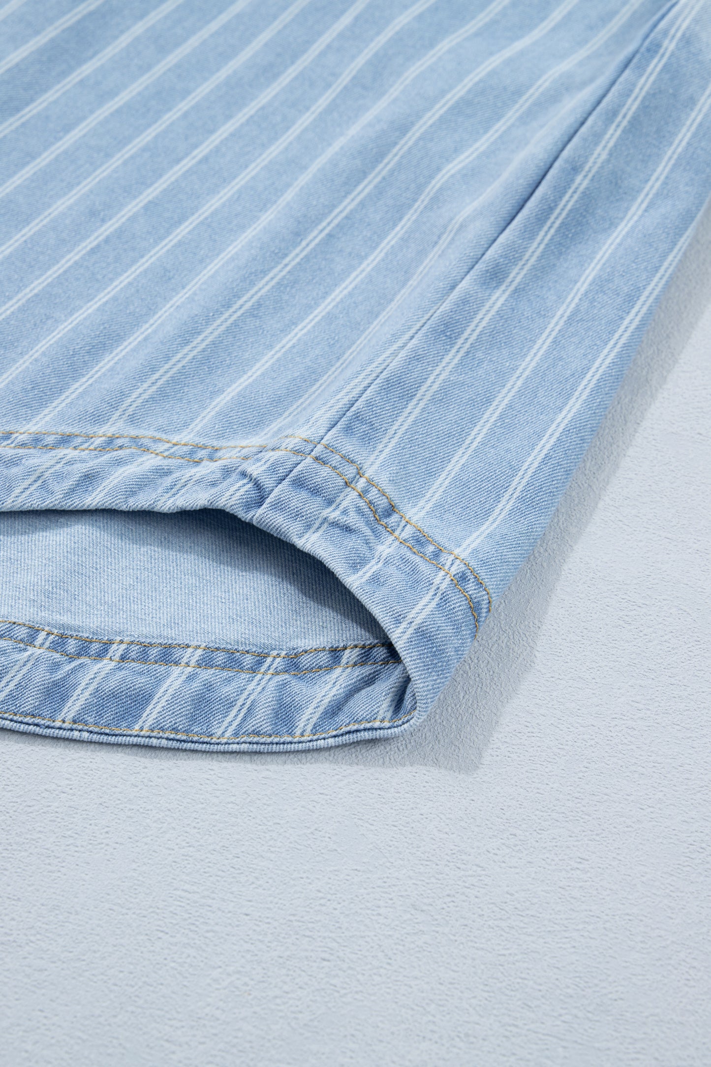 Sky Blue Stripe Buttoned Back T-Shirt Denim Mini Dress