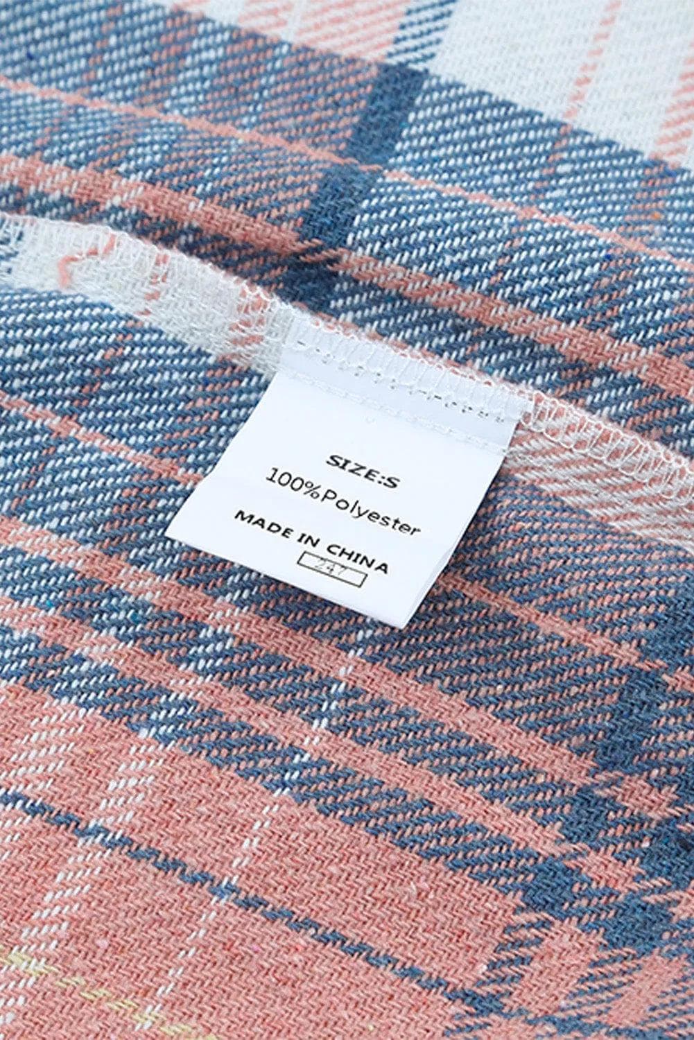 Outerwear/Plaid Shackets Pink Black/Pink Plaid Flap Pockets Shacket