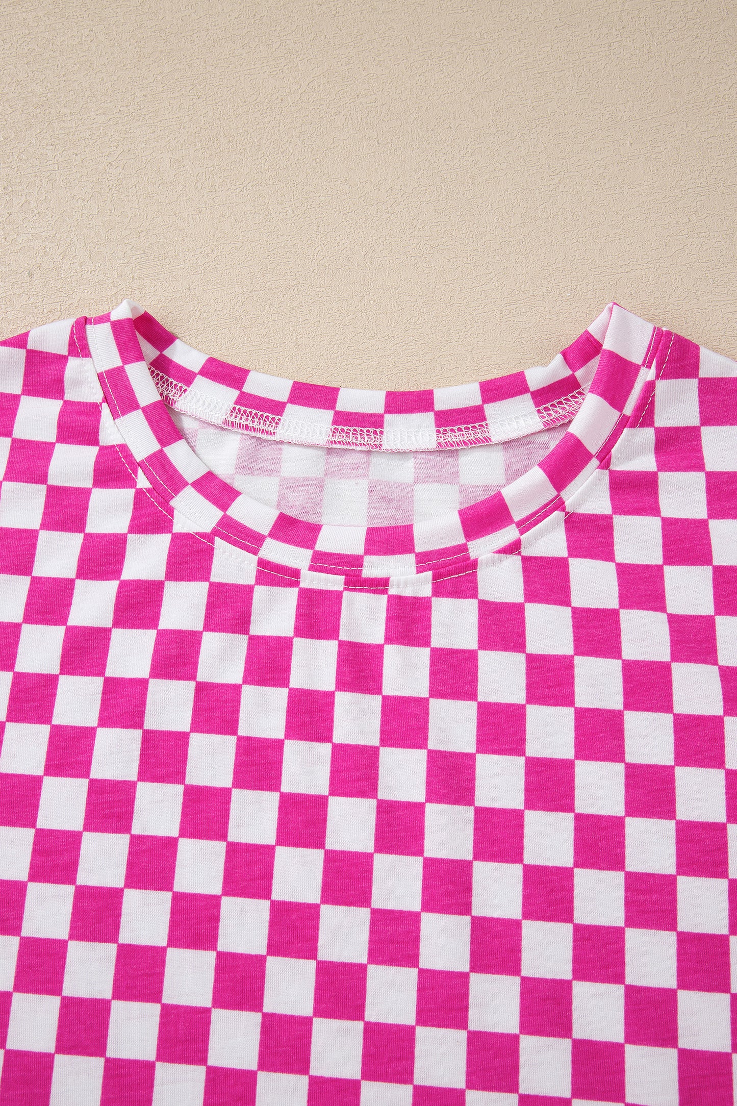 Rose Checkered Print Half Sleeve Tee 2pcs Lounge Pant Set