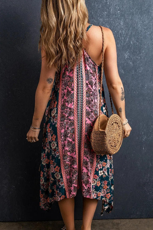 Dresses/Floral Dresses Pink Bohemian Floral Patchwork Print Long Sundress