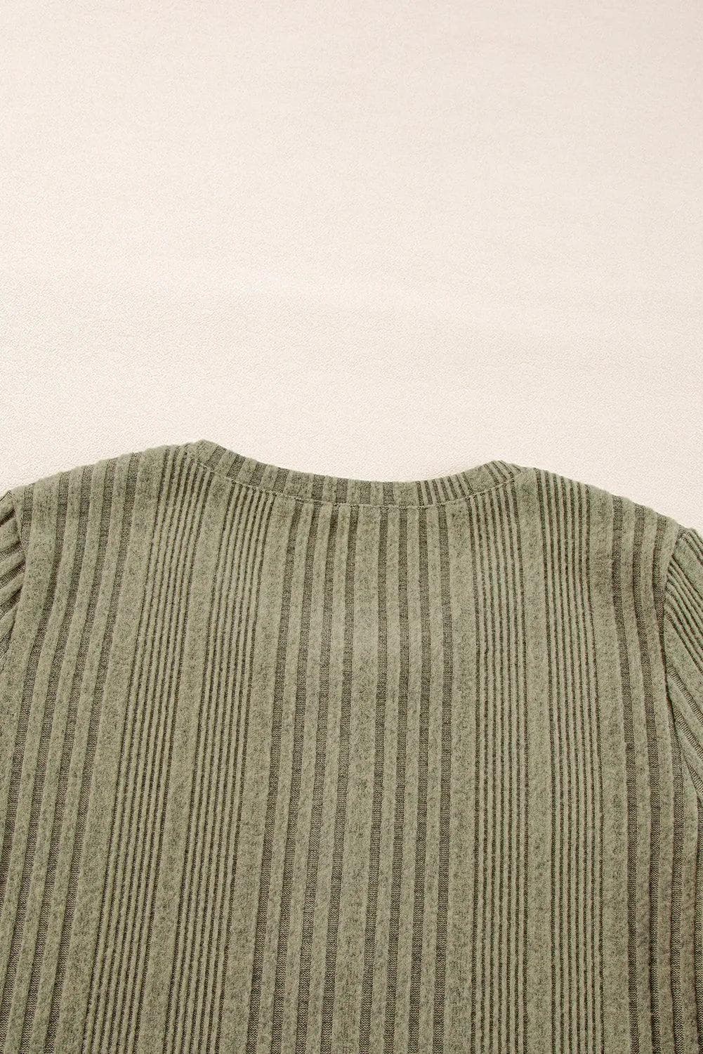 Tops/Blouses & Shirts Jungle Green Ribbed Knit Half Button Slim Fit Blouse