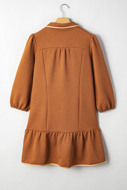 Desert Gold Quarter Zip Collar Bracelet Sleeve Textured Mini Dress