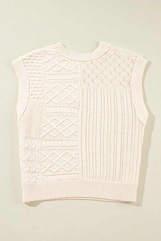 Beige Cable Knit Dolman Armholes Sweater Tank - Chic Meadow Boutique