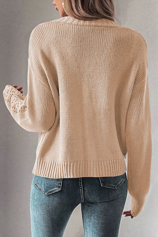 Beige Open Knit Drop Shoulder Sweater Cardigan - Chic Meadow Boutique