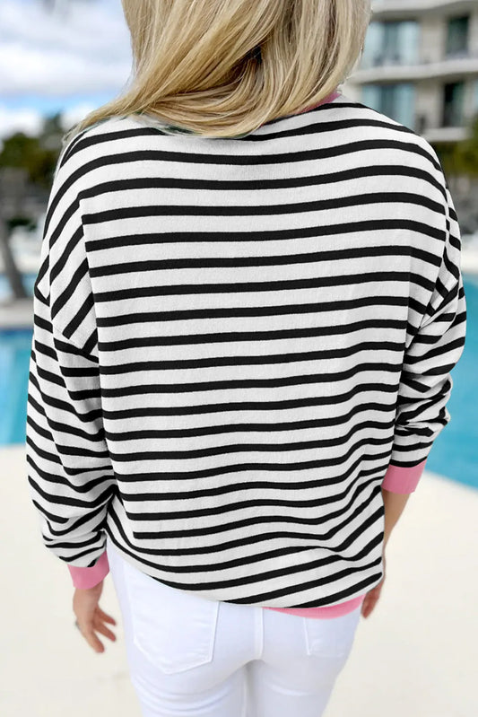 Black Striped Contrast Edge Long Sleeve Top - Chic Meadow Boutique