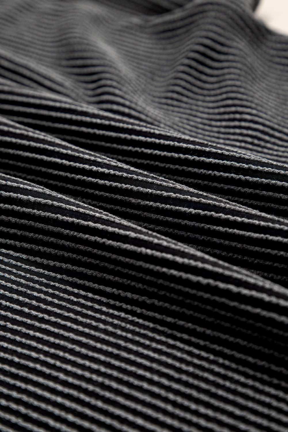 Carbon Grey Corded Knit Color Block Pocketed Crew Neck T Shirt